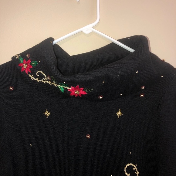 Beaded Vintage Embroidered Holiday Cowl Neck Sweater - Picture 5 of 12